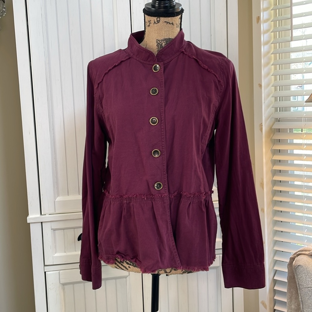Caslon lightweight Maroon Jacket with frayed hem peplum Women's Medium